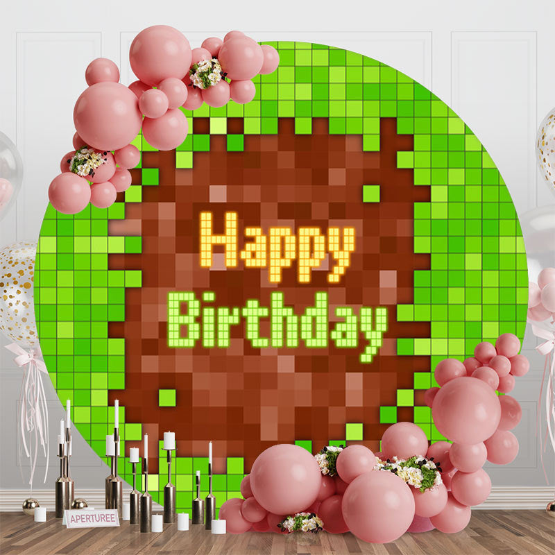 Aperturee - Green Brown Pixel Games Round Backdrop For Birthday