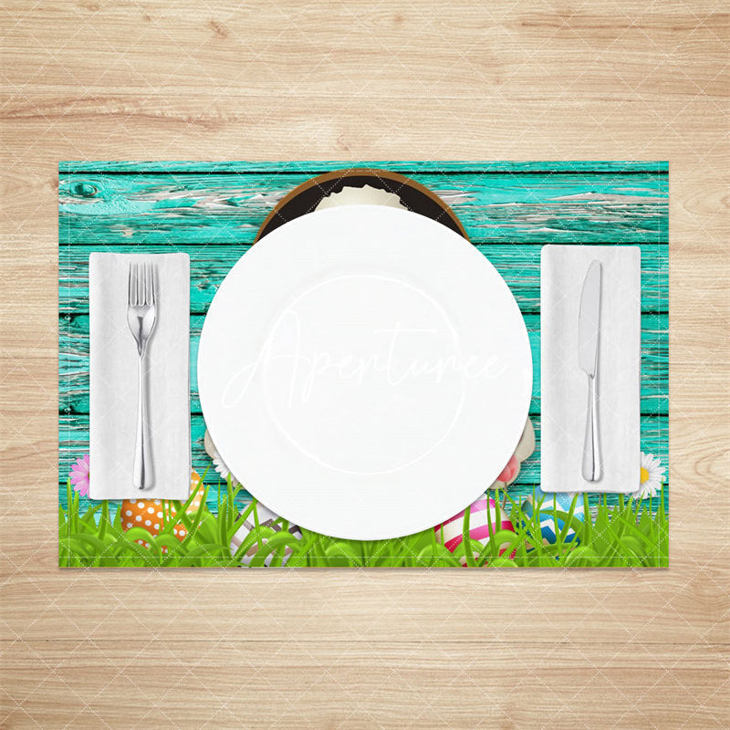 Aperturee - Green Bunny Eggs Wooden Easter Set Of 4 Placemats