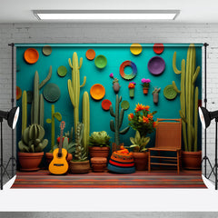 Aperturee - Green Cactus Guitar Circle Photography Backdrop