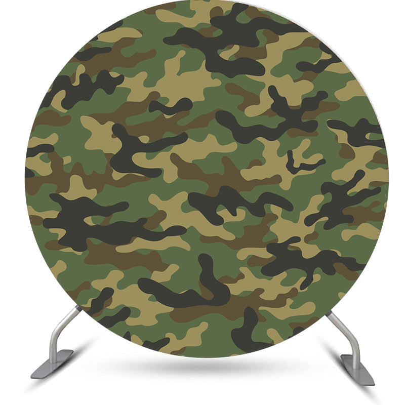 Aperturee - Green Camo Military Theme Party Round Backdrop Kit