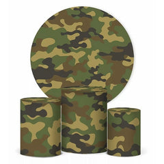 Aperturee Green Camo Military Theme Party Round Backdrop Kit