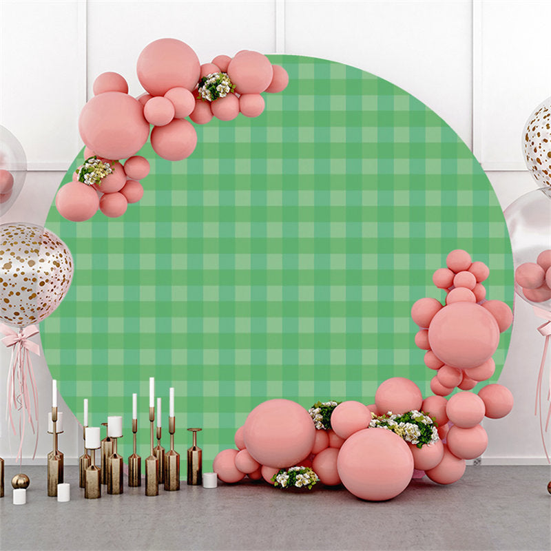 Aperturee Green Checkered Pattern Round Birthday Party Backdrop