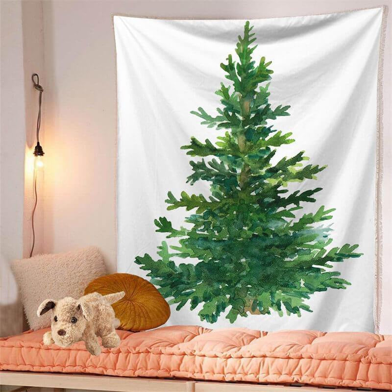 Aperturee - Green Christmas Tree Landscape Bohemian Wall Tapestry