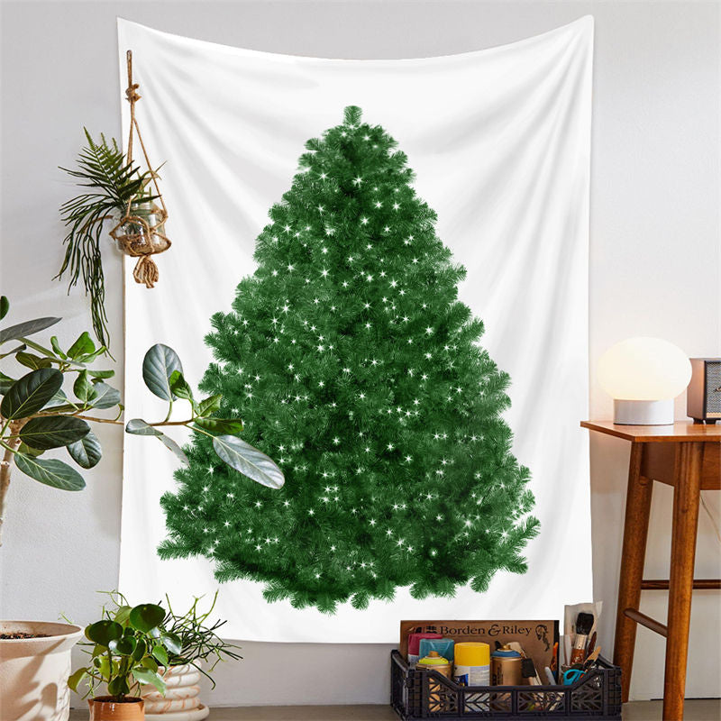 Aperturee - Green Christmas Tree White Glitter Wall Tapestry