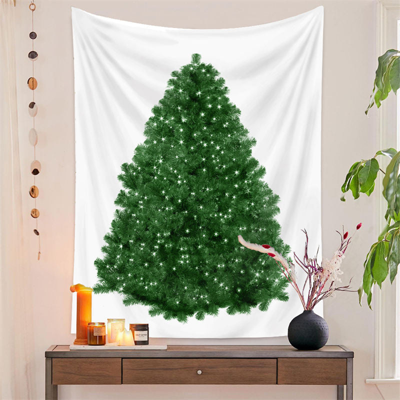 Aperturee - Green Christmas Tree White Glitter Wall Tapestry