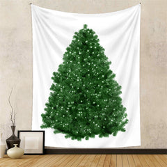 Aperturee - Green Christmas Tree White Glitter Wall Tapestry