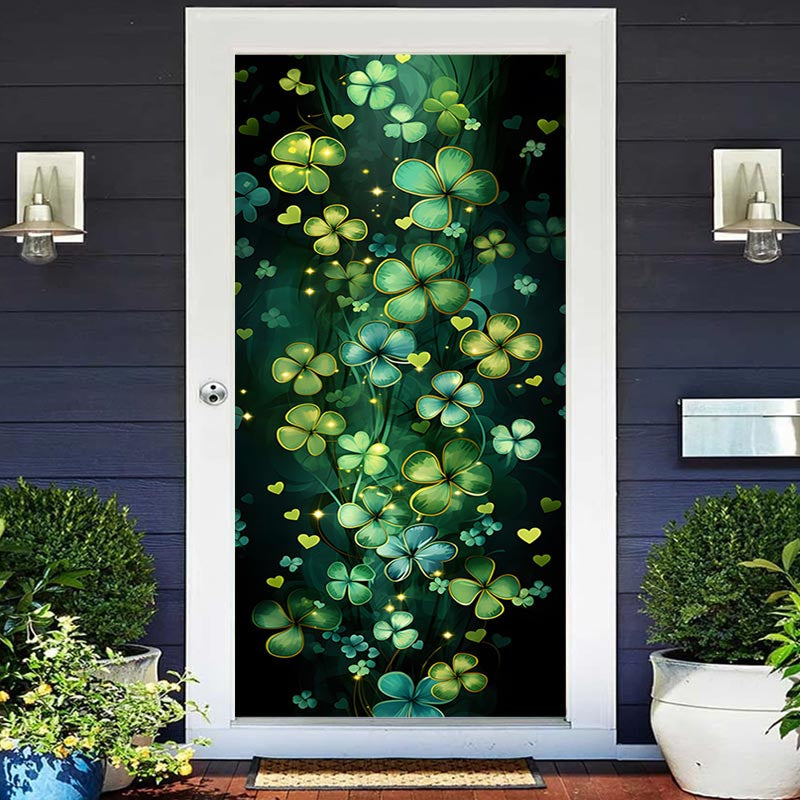 Aperturee - Green Clover Vine Little Hearts Spring Door Cover