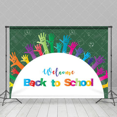 Aperturee - Green Colorful Raised Hands Back To School Backdrop