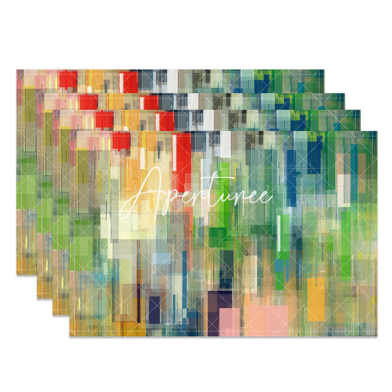 Aperturee - Green Colors Abstract Oil Paint Set Of 4 Placemats