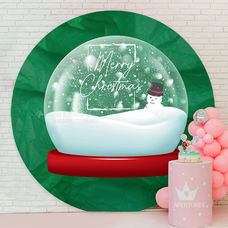 Aperturee - Green Crystal Ball Snowman Circle Christmas Backdrop