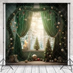 Aperturee - Green Curtain Christmas Winter Window Photo Backdrop