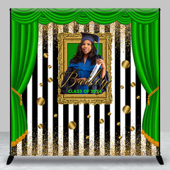 Aperturee - Green Curtain Frame Stripe Custom Graduation Backdrop