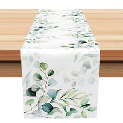 Aperturee - Green Cyan Leaves Faded Simple Dining Table Runner