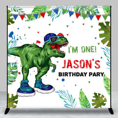 Aperturee - Green Dinosaur Custom Name Birthday Party Backdrop