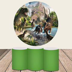 Aperturee Green Dinosaur Word Theme Round Birthday Backdrop Kit