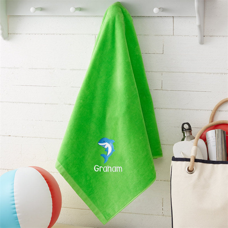 Aperturee - Green Embroidered Cute Sea Creatures Beach Towel