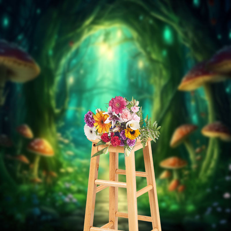 Aperturee - Green Enchanted Forest Mushroom Path Photo Backdrop