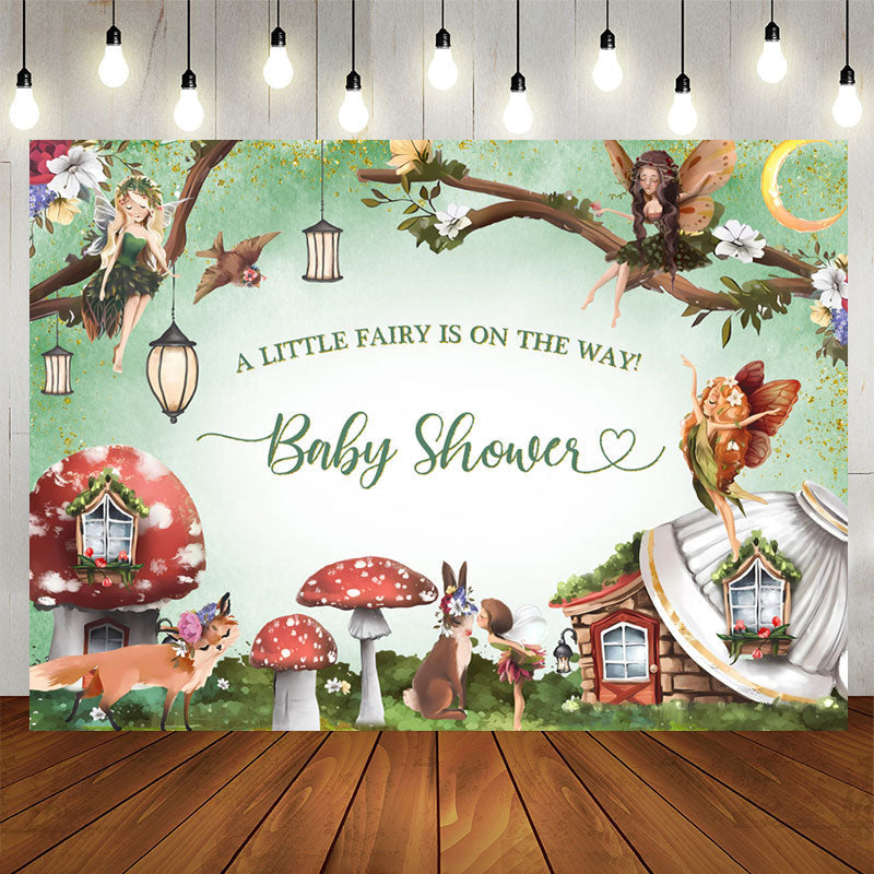 Aperturee - Green Fairy Mushroom House Wild Baby Shower Backdrop