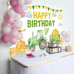 Aperturee - Green Farm Truck Happy Birthday Backdrop for Boy