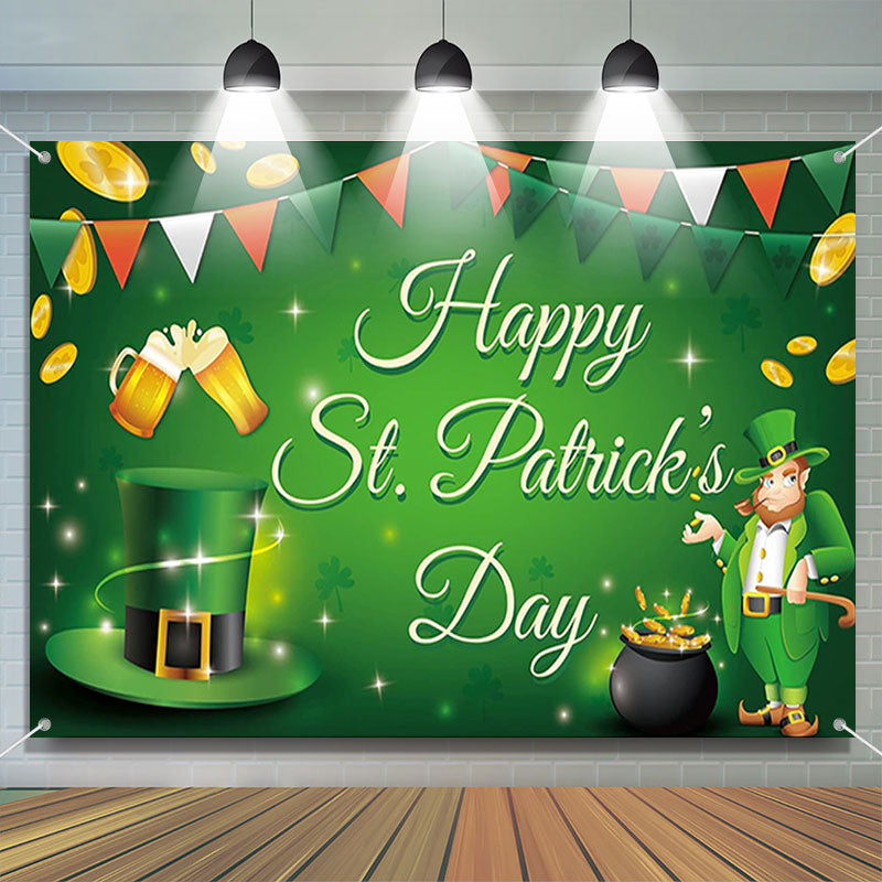 Aperturee - Green Flags Top Hat Gold St Patricks Day Backdrop