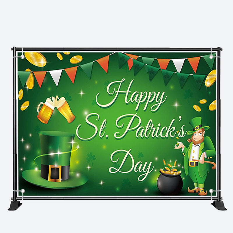 Aperturee - Green Flags Top Hat Gold St Patricks Day Backdrop