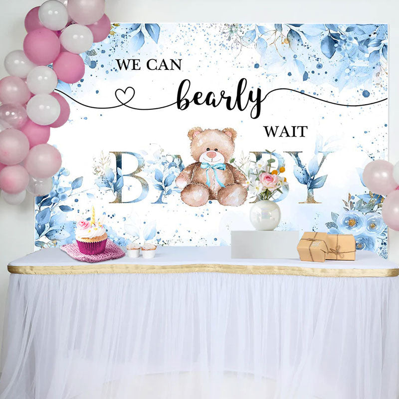 Aperturee - Green Floral Leaves Teddy Bea Baby Shower Backdrop