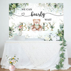 Aperturee - Green Floral Leaves Teddy Bear Baby Shower Backdrop