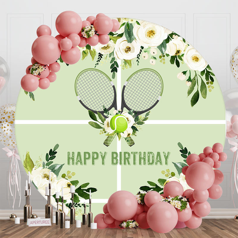 Aperturee - Green Floral Spring Tennis Round Birthday Backdrop