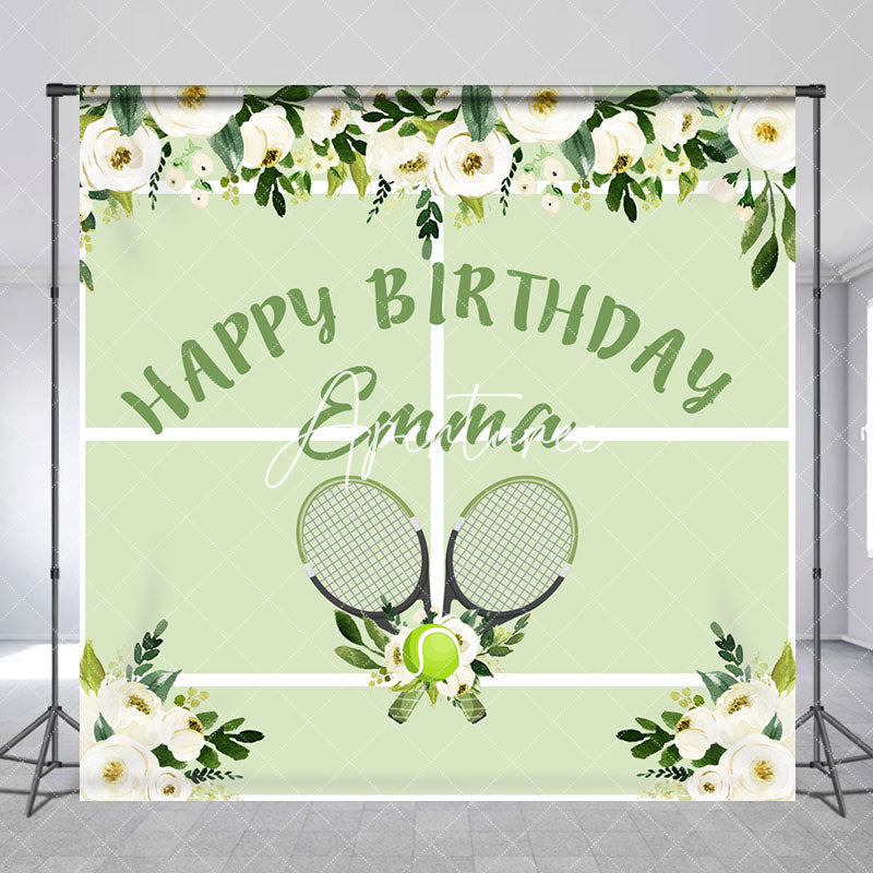 Aperturee - Green Floral Tennis Sport Custom Birthday Backdrop