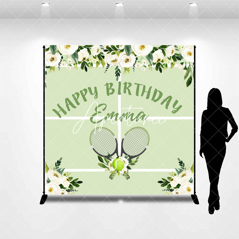 Aperturee - Green Floral Tennis Sport Custom Birthday Backdrop