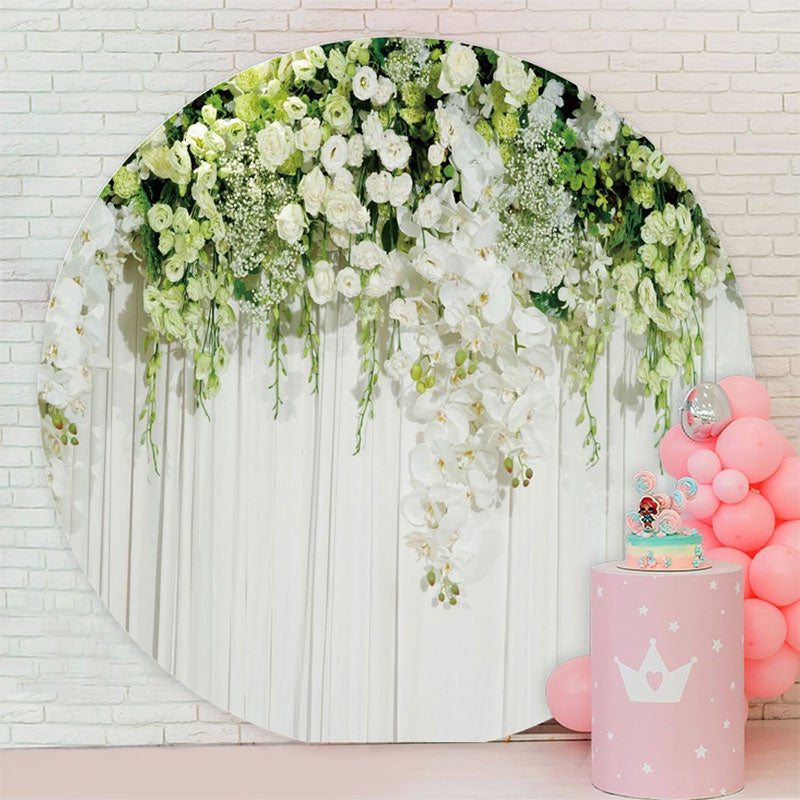 Aperturee - Green Flower White Circle Wedding Backdrop For Party