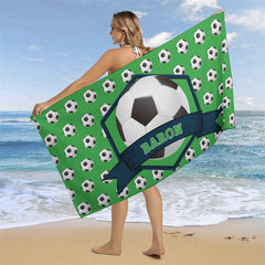 Aperturee - Green Football Custom Name Boy Beach Pool Towel