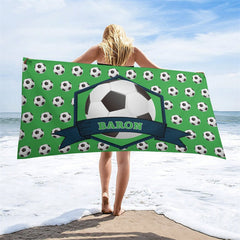 Aperturee - Green Football Custom Name Boy Beach Pool Towel