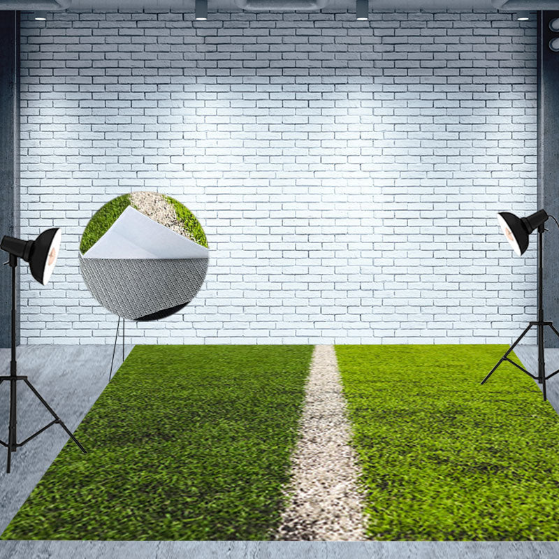 Aperturee - Green Football Field Lawn White Line Sport Floor Mat