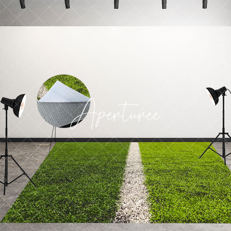 Aperturee - Green Football Field Lawn White Line Sport Floor Mat