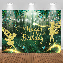 Aperturee - Green Forest And Glitter Fairy Happy Birthday Backdrop