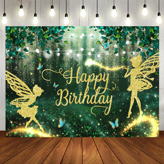 Aperturee - Green Forest And Glitter Fairy Happy Birthday Backdrop