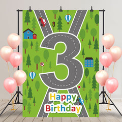 Aperturee - Green Forest Cross Road Happy 3rd Birthday Backdrop