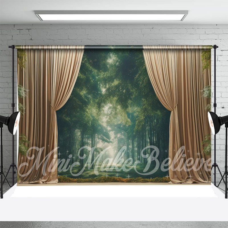 Aperturee - Green Forest Curtain Birthday Cake Smash Backdrop