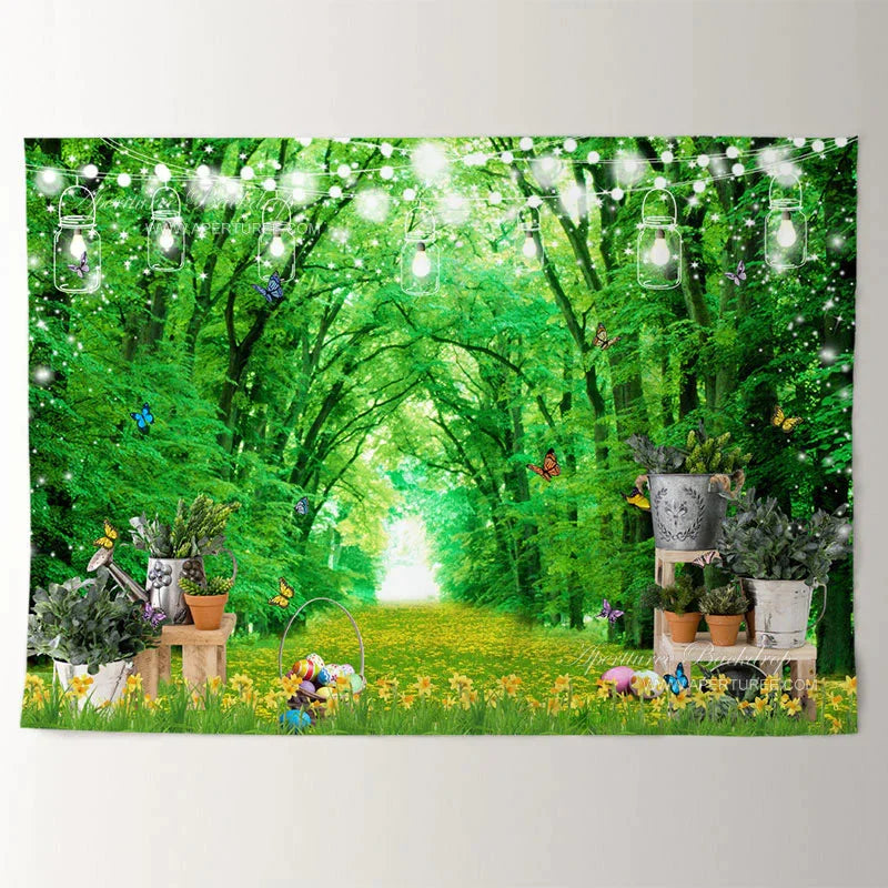 Aperturee - Green Forest Garden Easter Day Photograph Backdrop