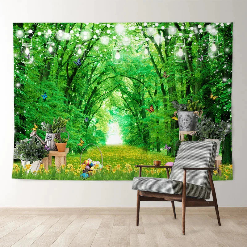 Aperturee - Green Forest Garden Easter Day Photograph Backdrop