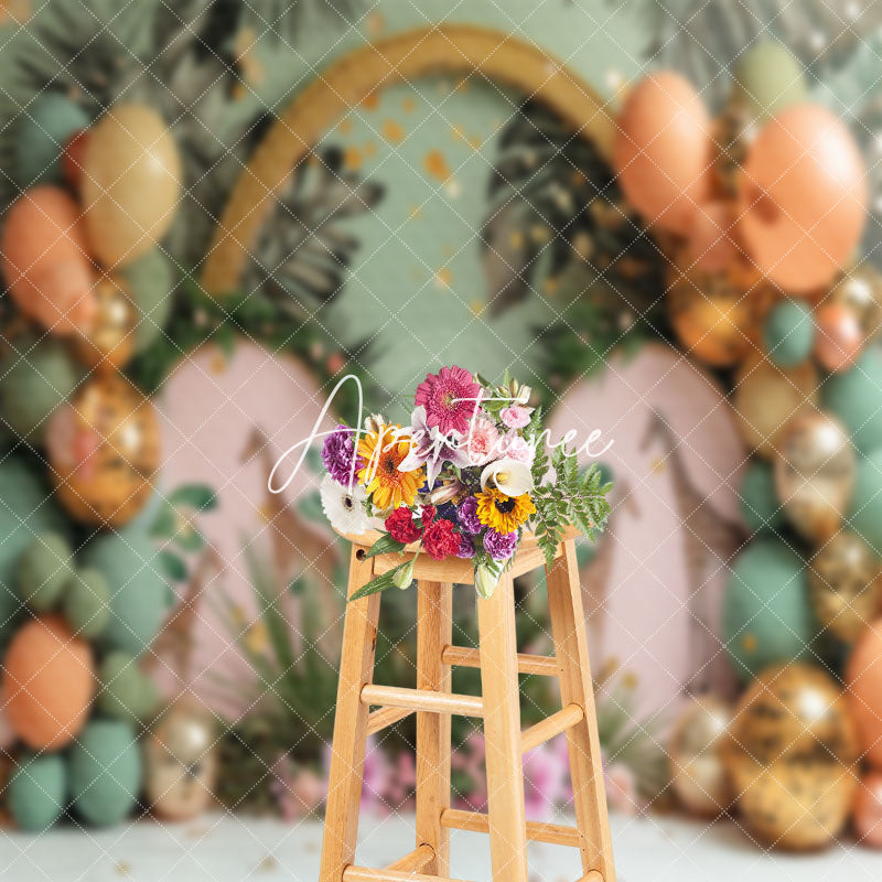 Aperturee - Green Forest Giraffe Monstera Cake Smash Backdrop