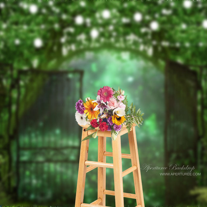 Aperturee - Green Forest Light Door Spring Photoshoot Backdrop