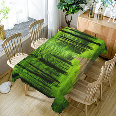 Aperturee - Green Forest Trees Spring Road Rectangle Tablecloth