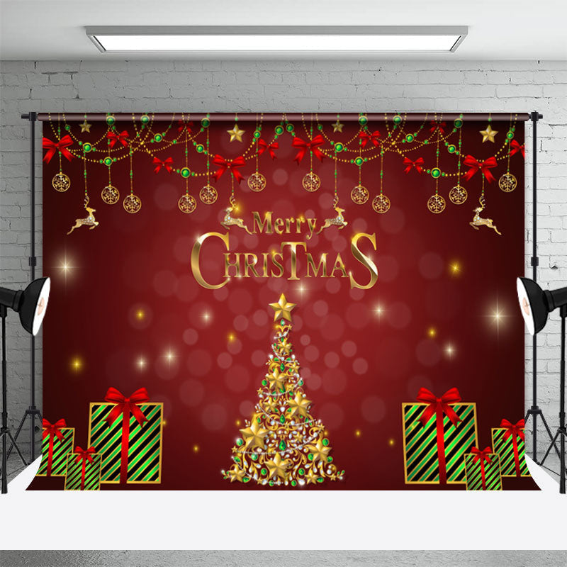 Aperturee - Green Gifts Red Bowknot Merry Christmas Backdrop