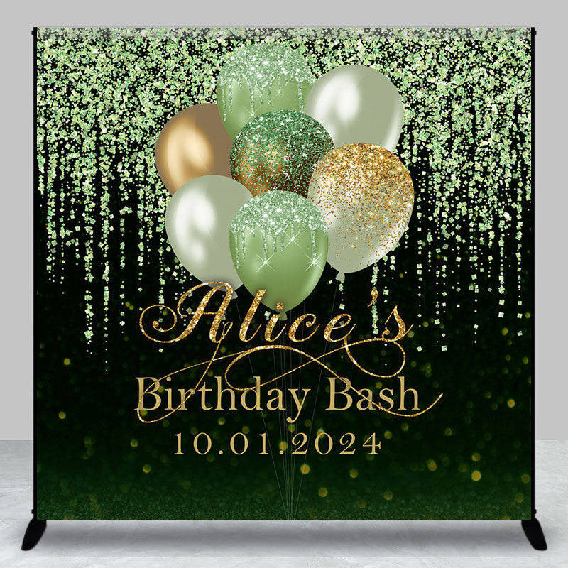 Aperturee - Green Glitter Balloon Black Custom Birthday Backdrop