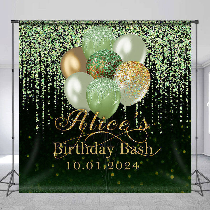 Aperturee - Green Glitter Balloon Black Custom Birthday Backdrop