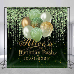 Aperturee - Green Glitter Balloon Black Custom Birthday Backdrop