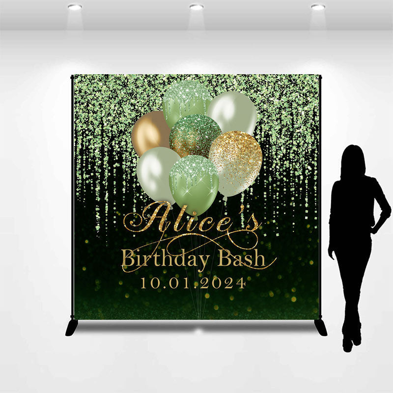 Aperturee - Green Glitter Balloon Black Custom Birthday Backdrop