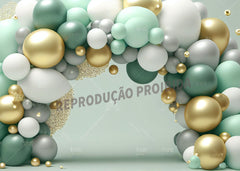 Aperturee - Green Gold Balloon Birthday Cake Smash Backdrop